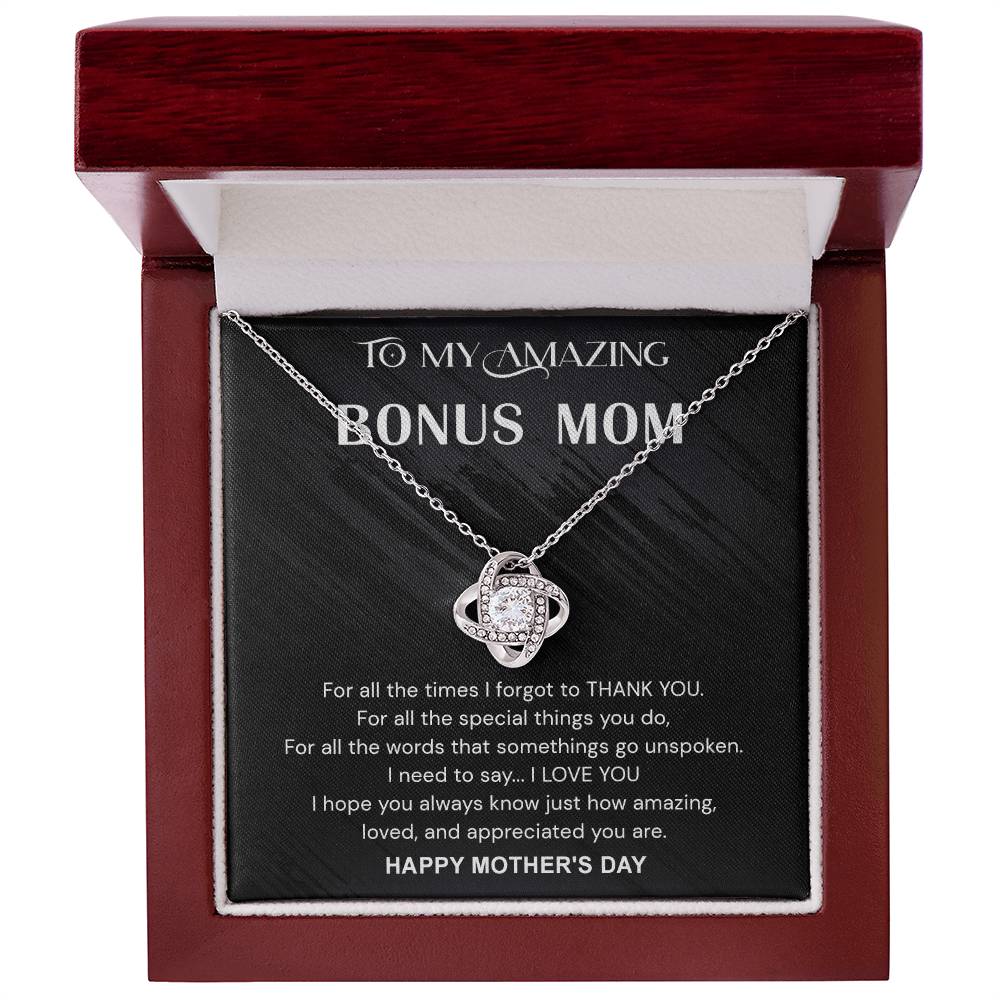 To My Amazing Bonus Mom Necklace From Bonus Daughter, Happy Mother's Day Necklace Gift For Her, Bonus Mom Gift Necklace, Jewelry For Women, Bonus Mother,  Love Knot Pendant For Mom On Mothers Day