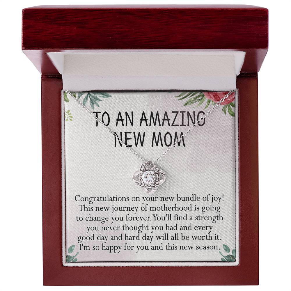 To An Amazing New Mom Necklace, Amazong New Mom Love Knot Necklace Gift for New Mommy, New Mom Gift Necklace 1st New Mother Pregnancy Gift Necklace for Mother's Day Necklace Jewelry Gift for Women