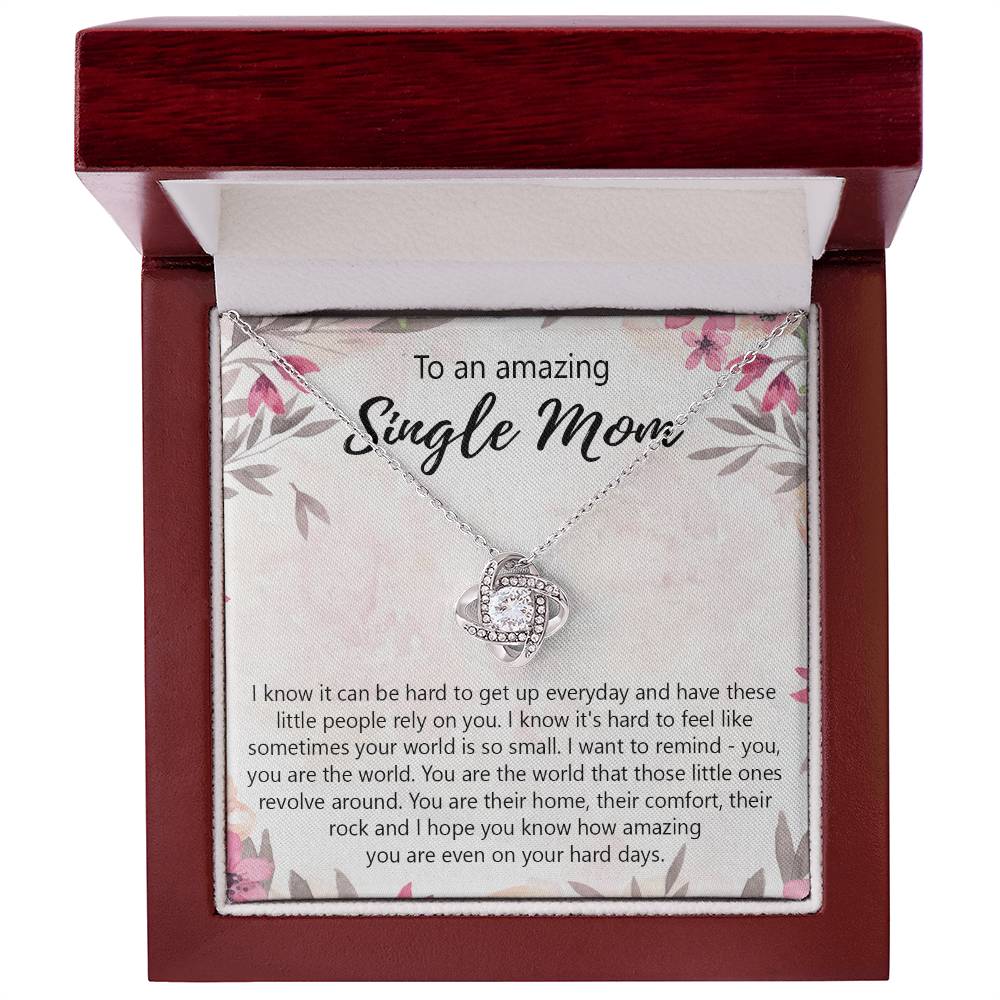 Single Mom Gift Necklace, To An Amazing Single Mom Love Knot Necklace Gift From Daughter In Law, Mother And Daughter Gift Necklace Personalized Gift Pendant, Love Knot Necklace Gift For Mom Penda