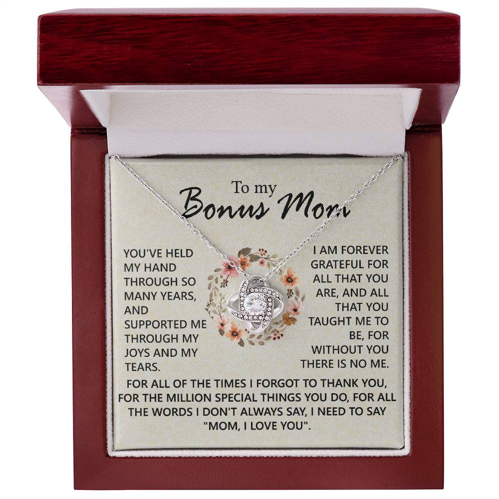 To My Bonus Mom Necklace From Bonus Son, Jewelry For Mom, Mother And Son Gift Necklace, Bonus Mom Love Knot Necklace Gift On Mother's Day, Anniversary, Birthday Gift, I Love You Necklace For Her