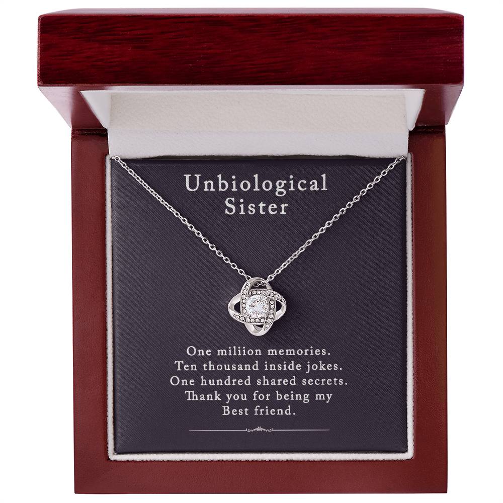 Unbiological Sister Love Knot Necklace, Bonus Sister Gift Necklace, Sister in Law Love Knot Pendant From Brother Sterling Silver Rhinestone Knot Necklace for Sister Birthday Gifts from Sister