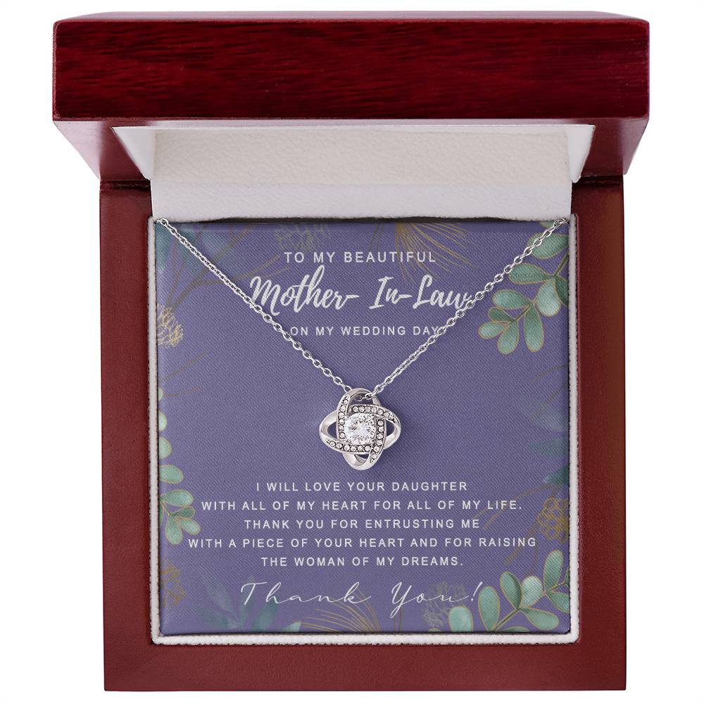 Wedding Day Necklace Gift For Mother In Law, To My Beautiful Mother In Law Love Knot Necklace From Daughter In Law, Thank You Necklace Gift For Mother From Daughter, Mother In Law On My Wedding Day