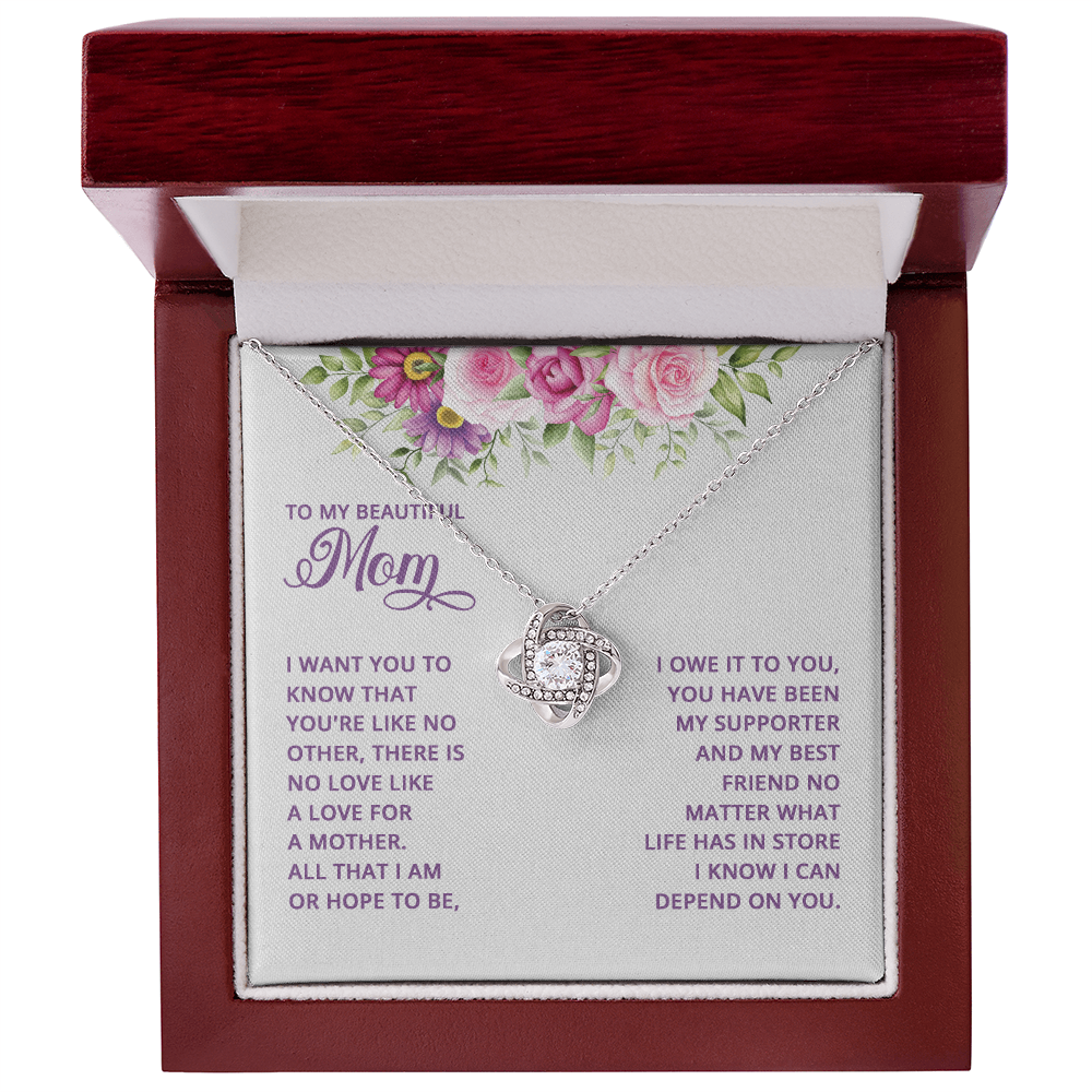 Happy Mother's Day Necklace, To My Beautiful Mom Necklace From Daughter, Mother And Daughter Gift Necklace On Mothers Day, Anniversary, Birthday Jewelry For Women Love Knot Pendant Gift For Mom