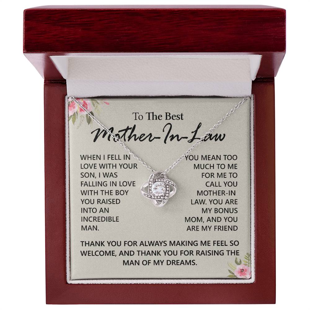 To My Mother in Law Love Knot Necklace From Daughter, Pendant Gift for Mother's Day Birthday Gift Boyfriend's Mom, Mother In Law On You Wedding Necklace Gift For Mother In Law, Gift For Bonus Mom