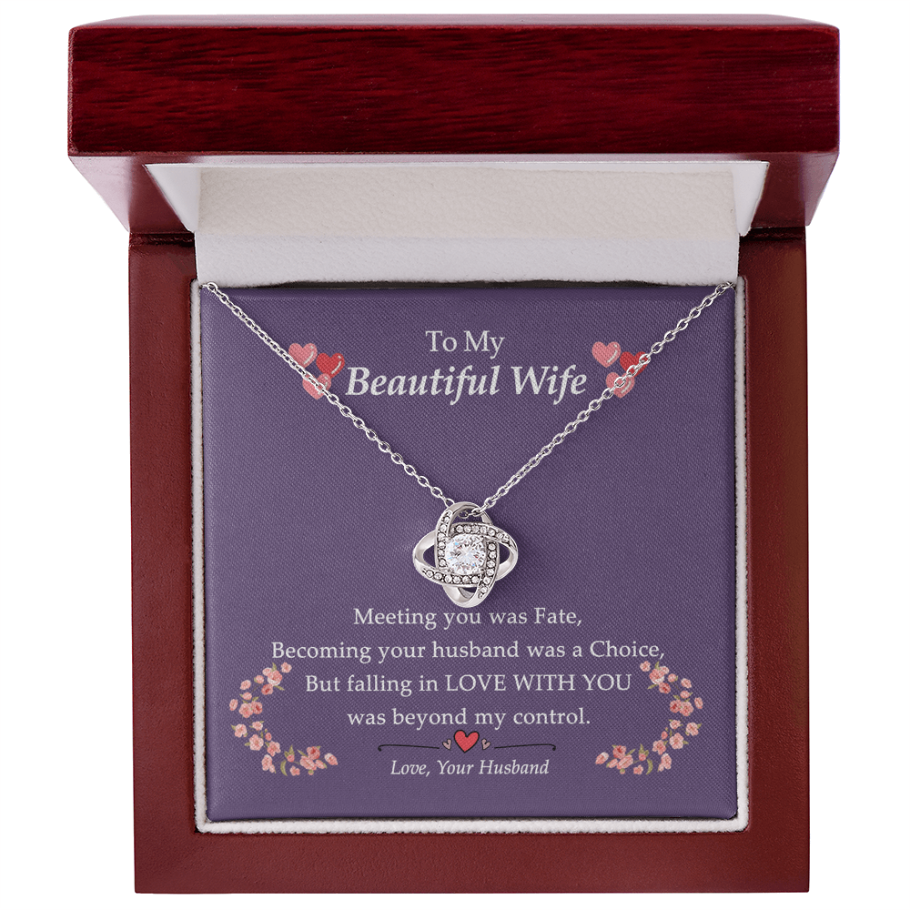To My Beautiful Wife Necklace From Husband Love With You Pendant Gift For Wife, Wife Gift Necklace, Husband To Wife Gift Love Knot Pendant Gift From Men Jewelry Gift For Women Soulmate Gift Necklace