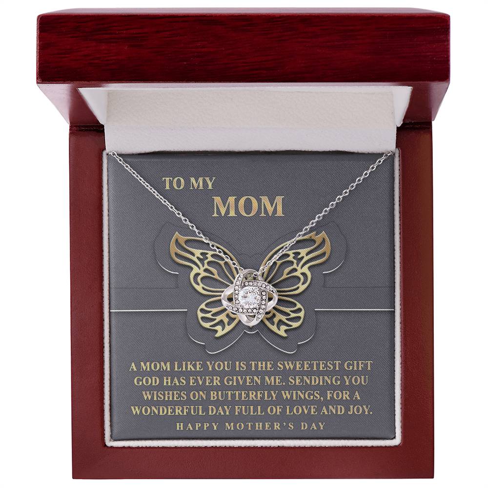 Butterfly Mom Gift Necklace, To My Mom Love Knot Necklace From Dayghter, Happy Mother's Day Necklace Gift For Mom, Mother And Daughter Gift Necklace To Mom On Mother's Day, Jewelry Gift For Women