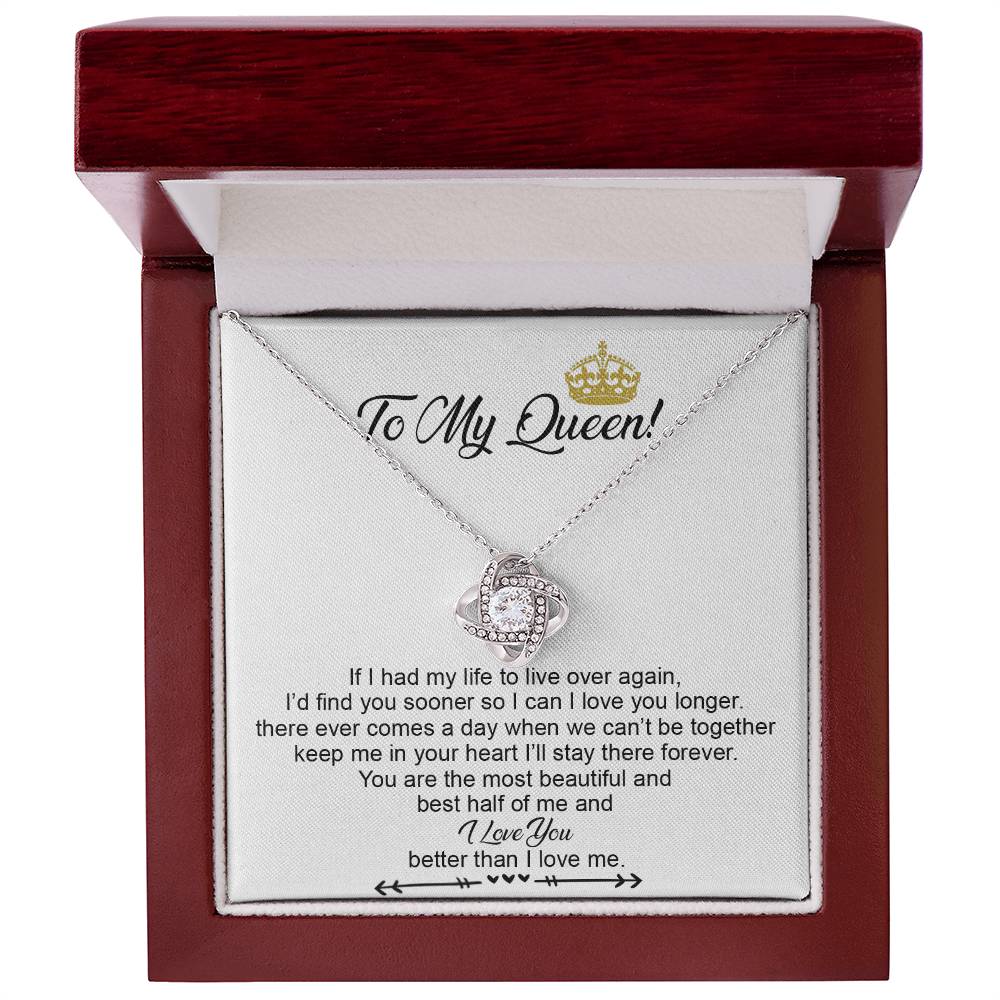 To My Crowned Queen Love Knot Necklace Gift, Birthday Valentine Day Necklace From Boyfriend, Husband, Girlfriend Gift Necklace - Jewelry Gift For Girls, Love Knot Pendant Gift For Girlfriend Soulmate