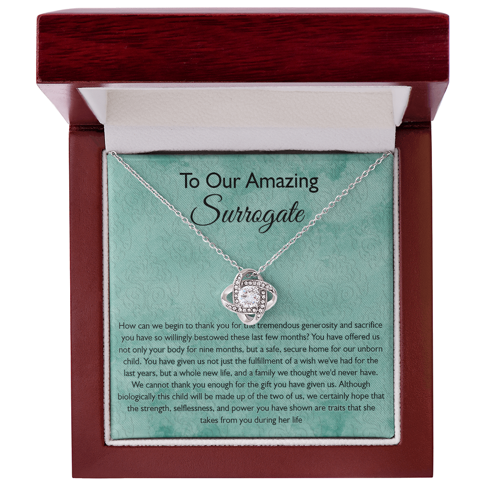 Surrogate Gift Necklace, Surrogate Thank You Gift Love Knot Pendant, Surrogate Appreciation Gift, Surrogate Love Knot Necklace, Surrogate Pregnancy Gift, Love Knot Necklace Message Card And Box Gift