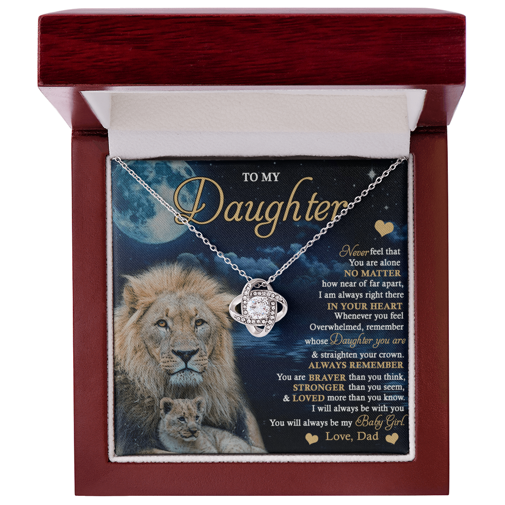 Daughter Gift Necklace From Dad, To My Daughter Lion And Dad Necklace, Love Knot Necklace for Daughter Gift On Birthday Gift Christmas Graduation Gift Jewelry Gift For Girls, Little Girl Necklace