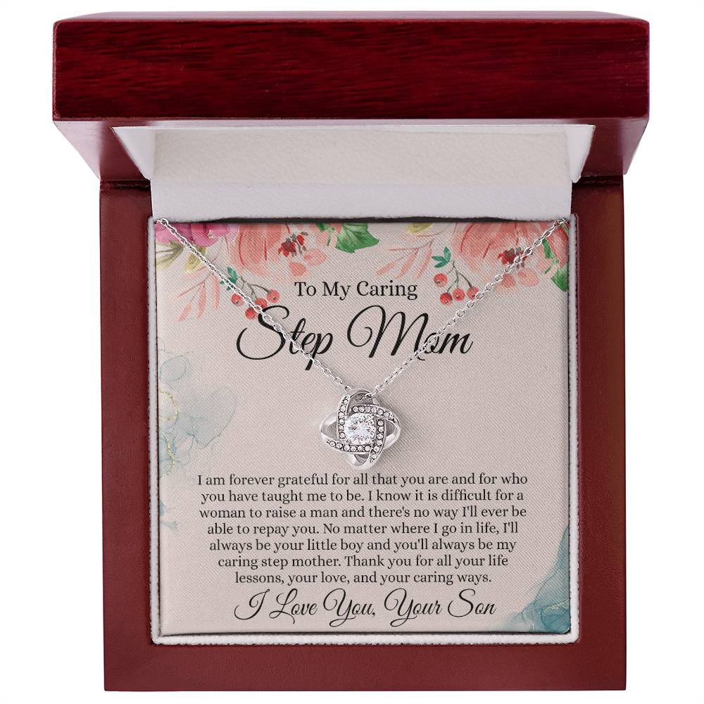 Step Mom Gift Necklace, To My Caring Step Mom Love Knot Necklace From Son, Grateful For All Necklace Gift For Step Mom, Jewelry Gift For Women, Step Mom Pendant, Birthday Gift Necklace For Step Mom