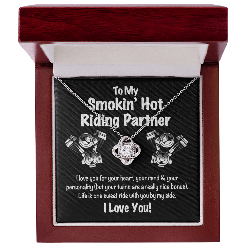 To My Smokin' Hot Riding Partner for Life Love Knot Necklace, Soulmate Gift Necklace , My Girlfriend My Smokin' Hot My Riding Partner Gift, Husband to Wife Biker Gift Riding Motorcycle Gift for Her