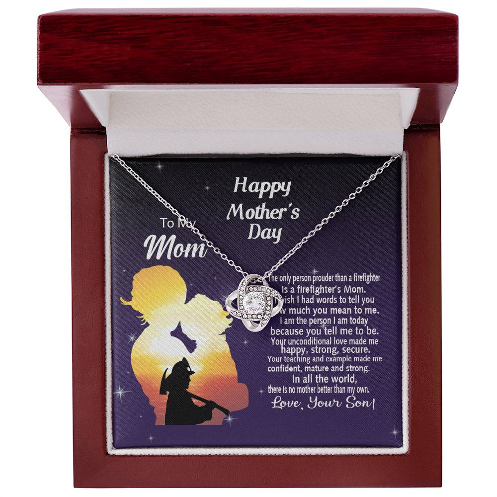 Firefighter's Mom Gift Necklace, Happy Mother's Day Necklace Gift For Mom, To My Mom Love Knot Necklace From Son Firefighter Necklace Gift For Mom Mother And Son Gift Necklace Jewelry Gift For Women