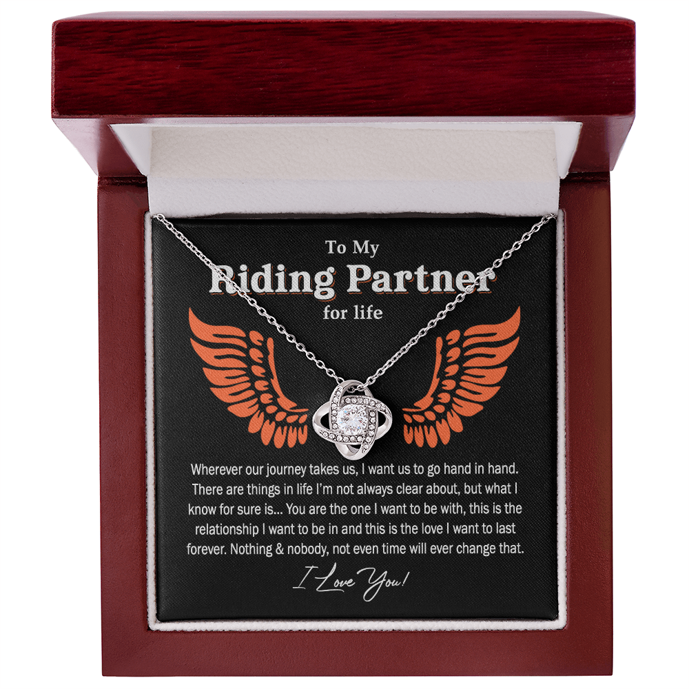 To My Riding Partner For Life Gift Necklace, Gift Necklace for Biker Woman, Motorcycle Love Knot Necklace for Girlfriend Wife Soulmate Proud Promise Future Wife Gift Engagement Gift from Men Boy Him