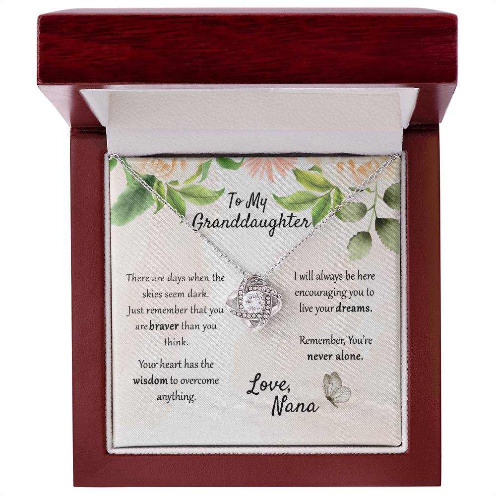 To My Granddaughter Love Knot Necklace From Nana, Grandma, Jewelry Gift For Granddaughter, Nana And Granddaughter Jewelry Gift On Birthday, Xmas, Graduation Gift You're Never Alone Necklace