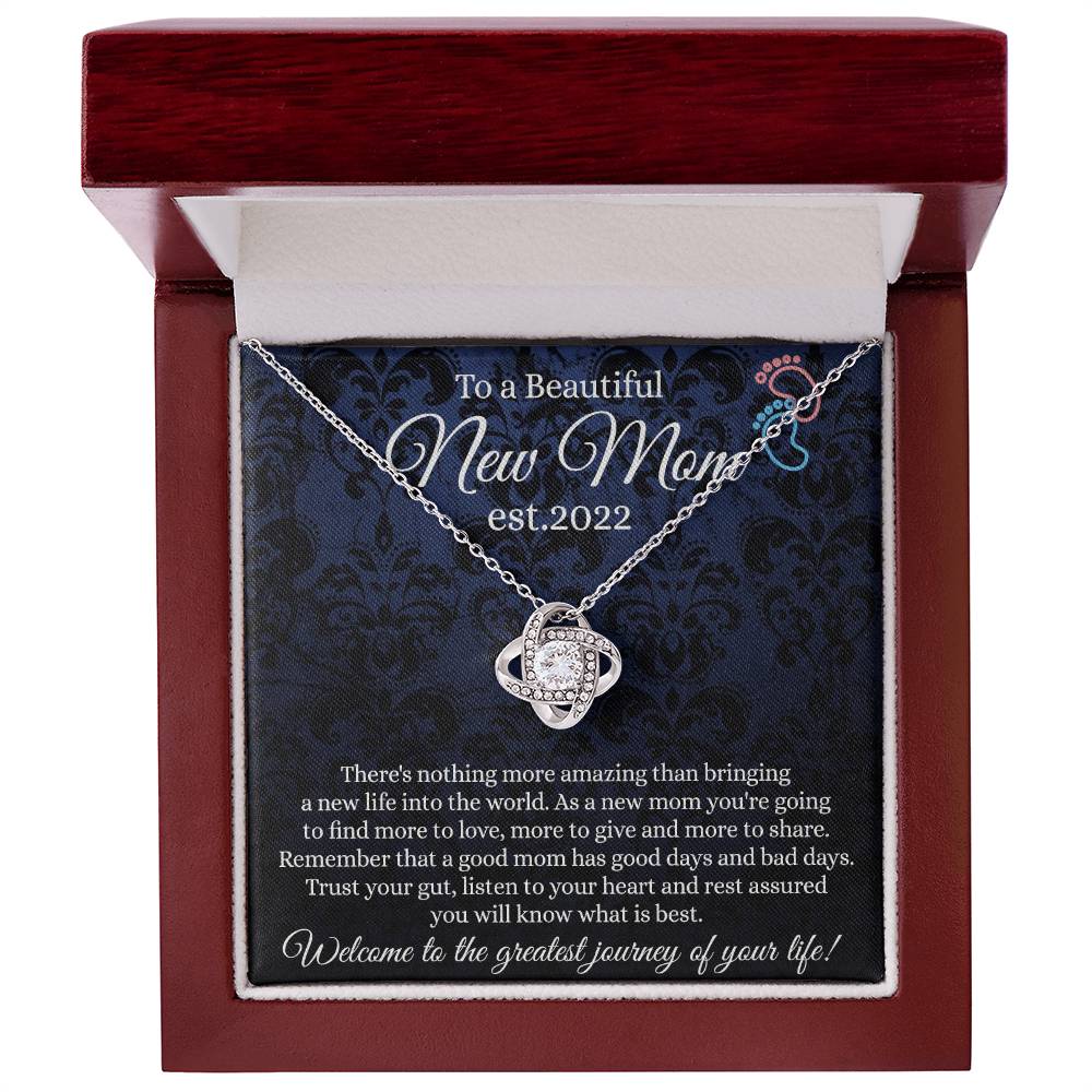 New Mom Gift Necklace, To A Beautiful New Mom Love Knot Necklace Gift From Daughter, est 2022 Necklace Gift For Mom, Beautiful Mom Gift Necklace, Jewelry Gift For Women, New Mom Love Knot Pendant