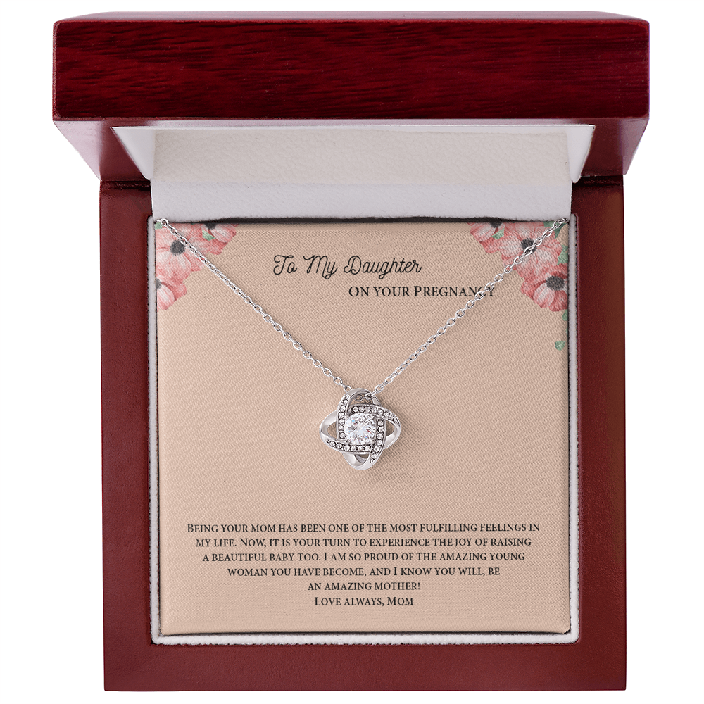 To My Daughter On Your Pregnancy Love Knot Necklace From Mom, Pregnancy Daughter Gift Necklace, Mother To Daughter Pendant Gift From Mom, Little Girl Necklace Love Knot Jewelry Gift For Girls