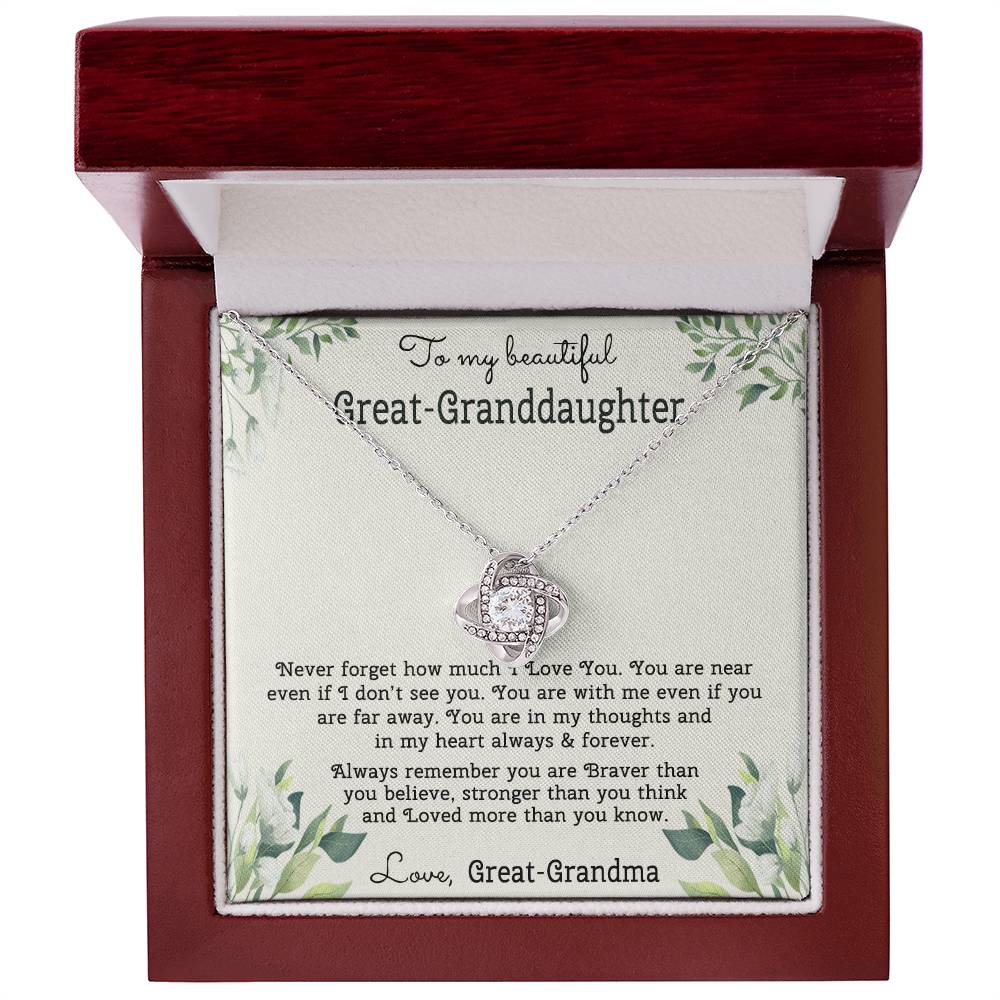 To My Beautiful Great Grnddaughter Necklace From Great Grandma Love Knot Necklace For Granddaughter, Never Forget Necklace For Granddaughter, Our Granddaughter Jewelry Gift For Girls, Littler Girl
