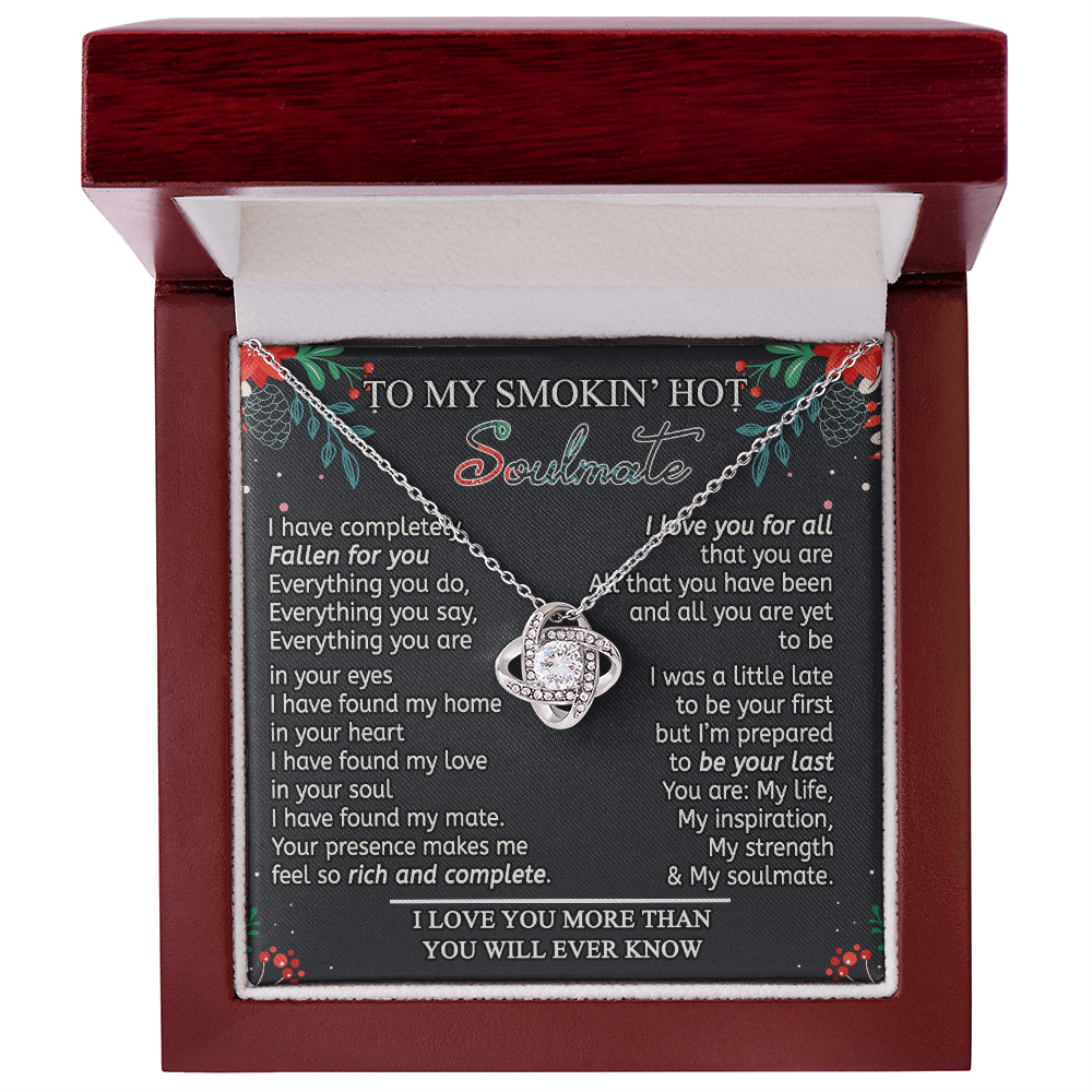 Stainless Steel Cubic Zirconia Love Knot Necklace To My Smokin' Hot Soulmate Birthday Christmas Jewelry Romantic Necklace For Wife with Message Card Box Personalized Gift Necklace For Soulmate