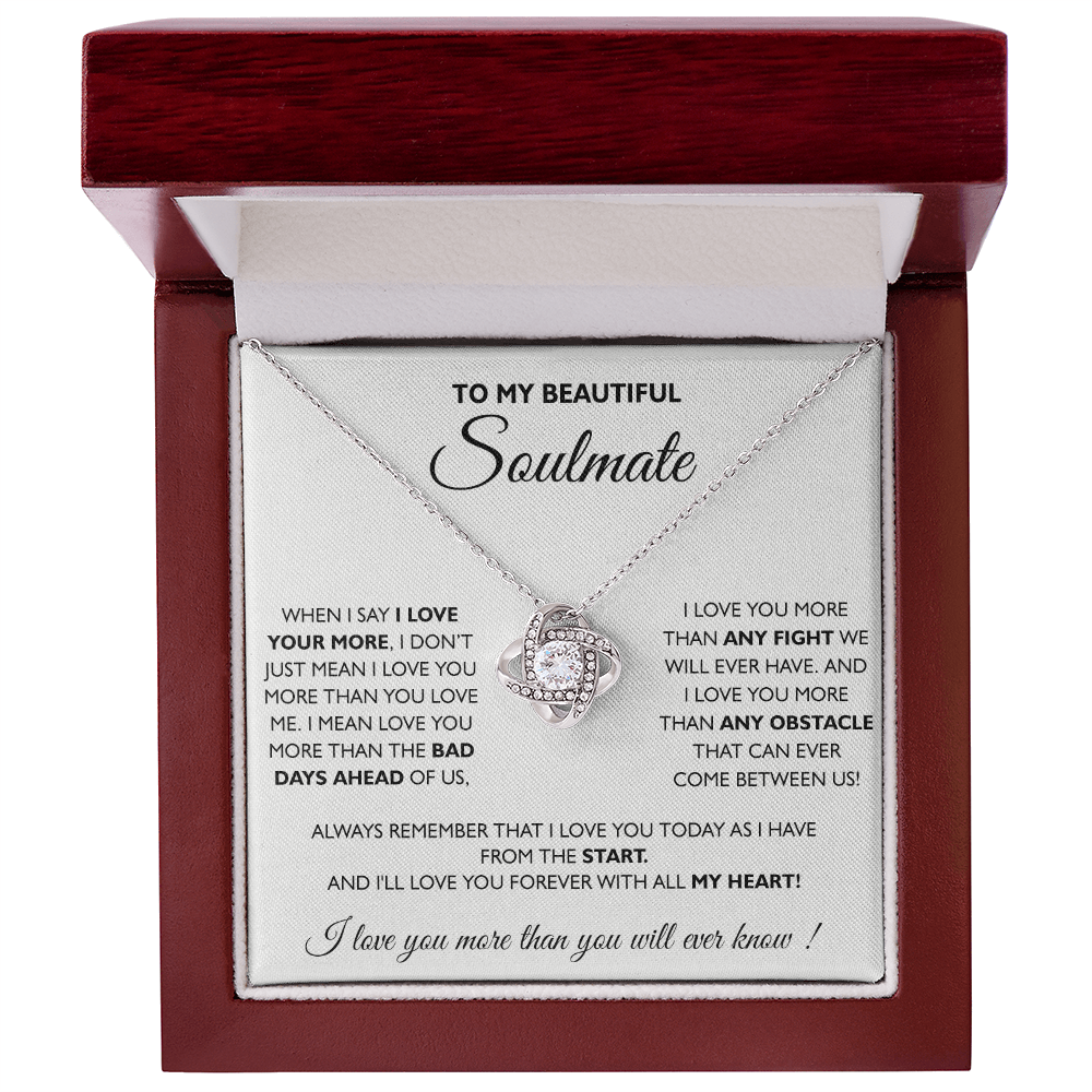 To My Beautiful Soulmate Love Knot Necklace From Husband To Wife, Girlfriend, Soulmate Gift Love Knot Pendant On Valentines Day Christmas for Her Romantic All My Heart Jewelry Gift For Women