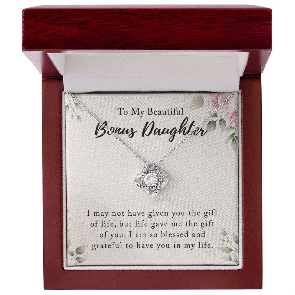 Personalized Gift Necklace - To My Beautiful Bonus Daughter Love Knot Necklace From Mom And Dad, Step daughter Necklace, Adopted daughter in law gift Jewelry Gift For Girls, Little Girls