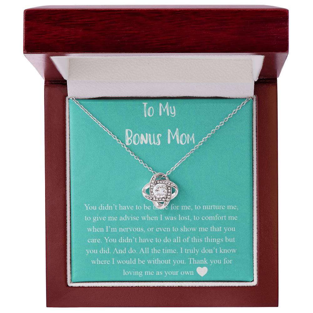 To My Bonus Mom Necklace From Bonus Daughter, Bonus Mom Gift Necklace, Jewelry For Her, Thank You For Loving Mom Necklace Gift On Mothers Day, Anniversary, Birthday Gift Love Knot Pendant For Her