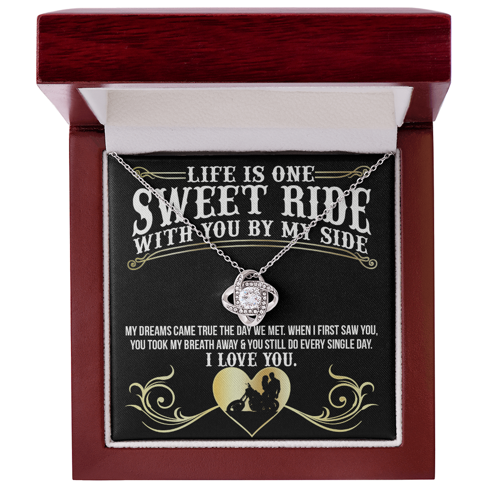 Gift for Sweet Ride Gift Necklace, Riding Partner Gift Necklace Birthday Gift for Biker Women Sweet Ride Gift Love Knot Pendant for Her Romantic Girlfriend Gifts Necklace Includes Message Card