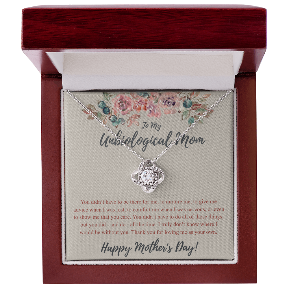 To My Unbiological Mom Necklace From Daughter, Bonus Mom Gift Love Knot Pendant For Her, Mother And Daughter Gift Necklace For Mom On Mothers Day, Anniversary, Birthday Gift To Unbiological Mother