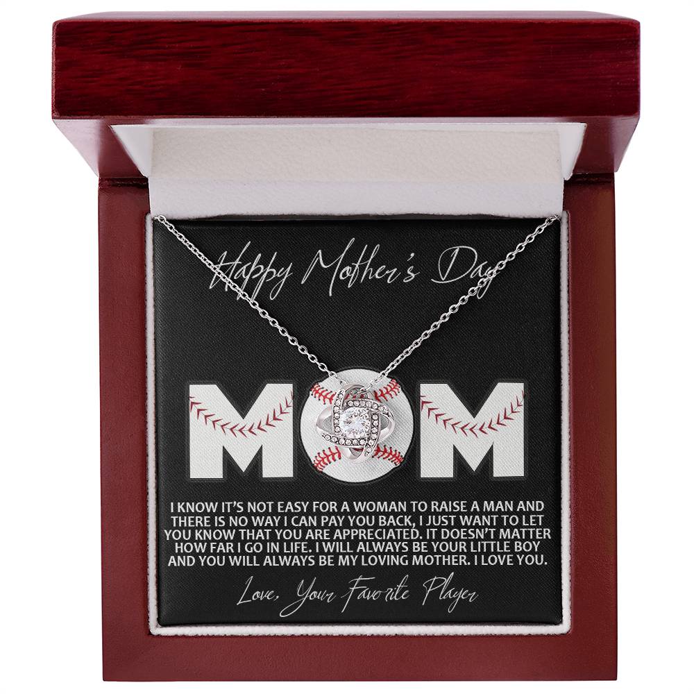 Baseball Mom Gift Necklace, To the Best Baseball Mom Necklace From Daughter, Favorite Player Necklace Gift For Mom, Baseball Mom Love Knot Necklace Jewelry Gift For Women Happy Mother's Day Necklace