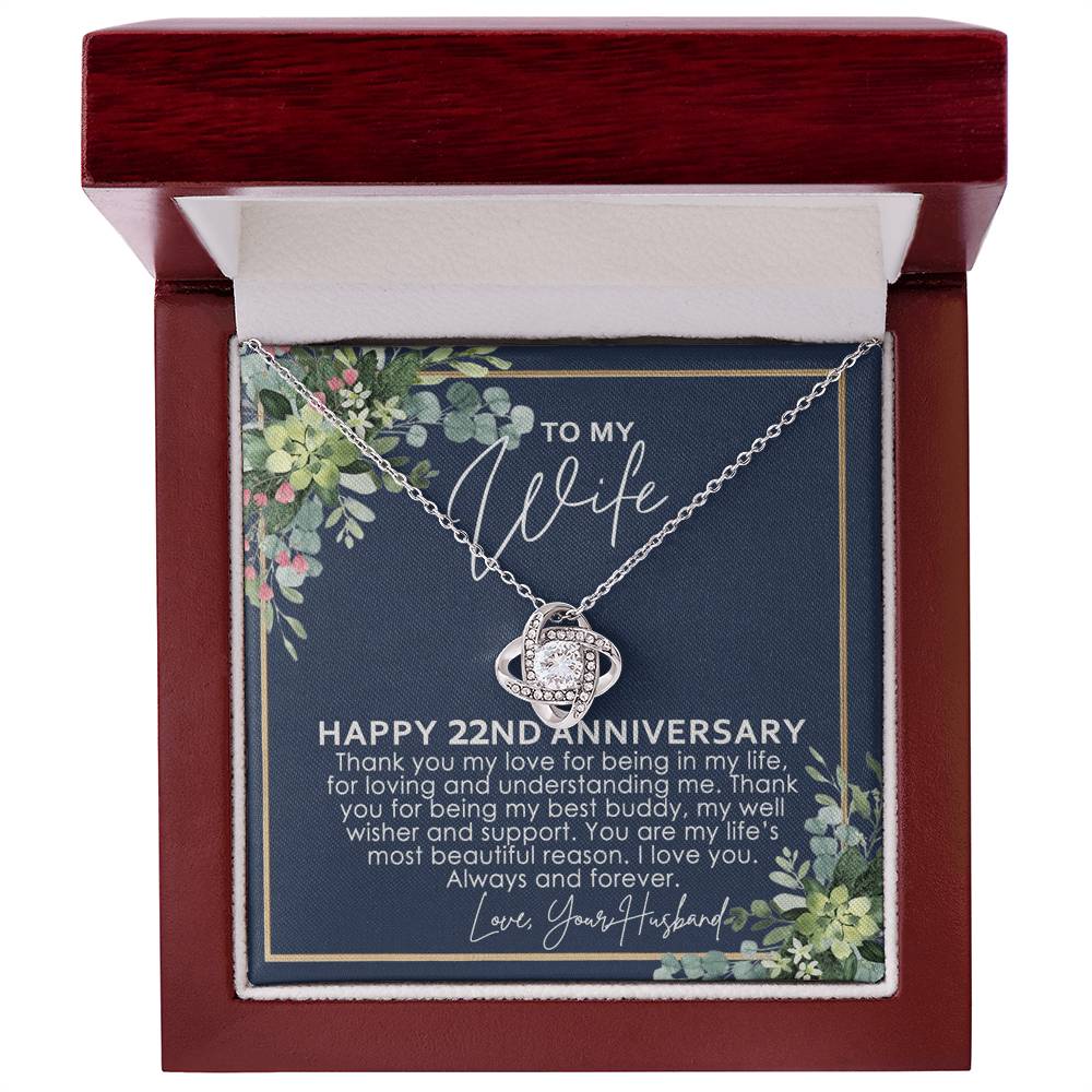 To My Wife Necklace From Husband, Happy 22nd Anniversary Love Knot Necklace Gift For Wife Husband To Wife, 22nd Anniversary Jewelry Gift For Women Wife Gift Necklace Soulmate Gift Pendant Necklace