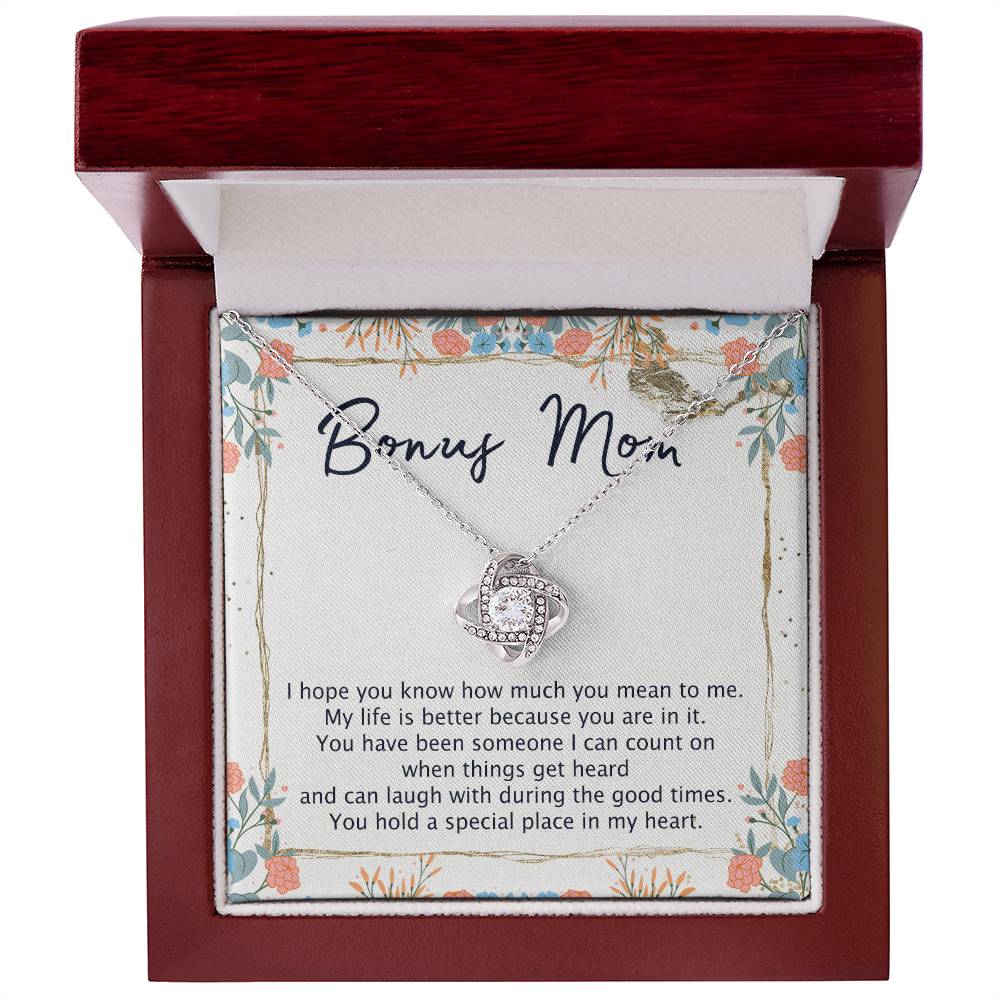To My Bonus Mom Necklace From Bonus Daughter, Bonus Mom Gift Necklace, Love Knot Necklace Gift For Bonus Mother, Bonus Mammy On Mothers Day, Jewelry For Women, Daughter And Mother Necklace For Her