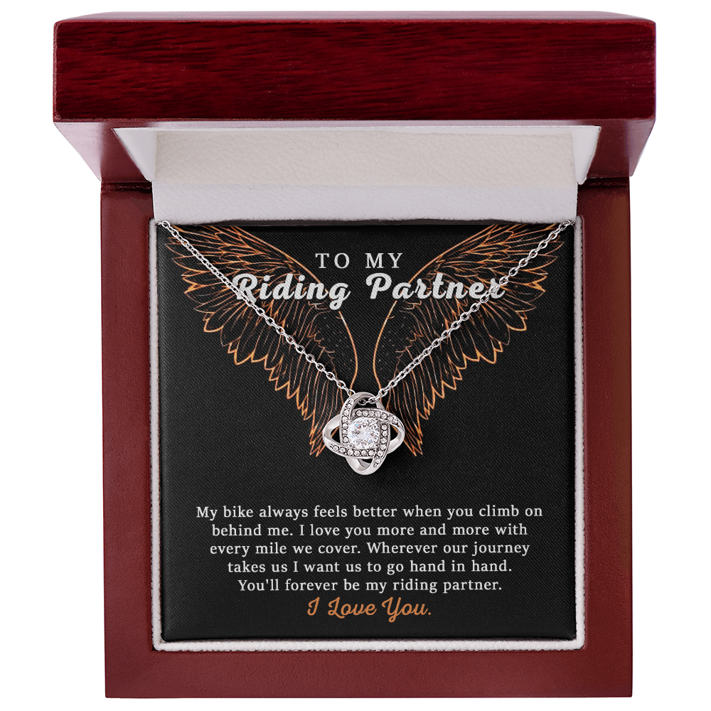To My Riding Partner Necklace From Husband, Boyfriend, Love Knot Necklace Gift For Riding Partner, Cubic Zirconia Necklace Gift, Bikers Gift Necklace for Her Romantic, Girlfriend Gift Necklace