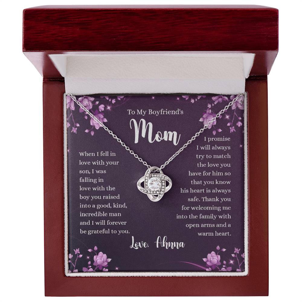 To My Boyfriend's Mom Necklace From Girlfriends, Gifts For Boyfriends Mom Love Knot Necklace Gift For Her, Boyfriend's Mom Necklace On Anniversary, Mother's Day, Presents for Mom Necklace for Women