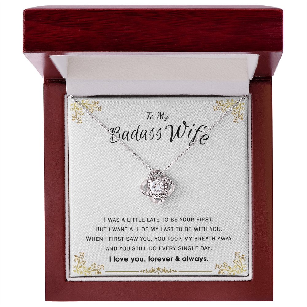 To My Badass Wife Necklace Love Knot Necklace From Husband, Jewelry Gift for Women, Her On Valentines Day, Badass Wife Gift Necklace, Husband To Wife Love Knot Pendant, Love Knot To Wife I Love You