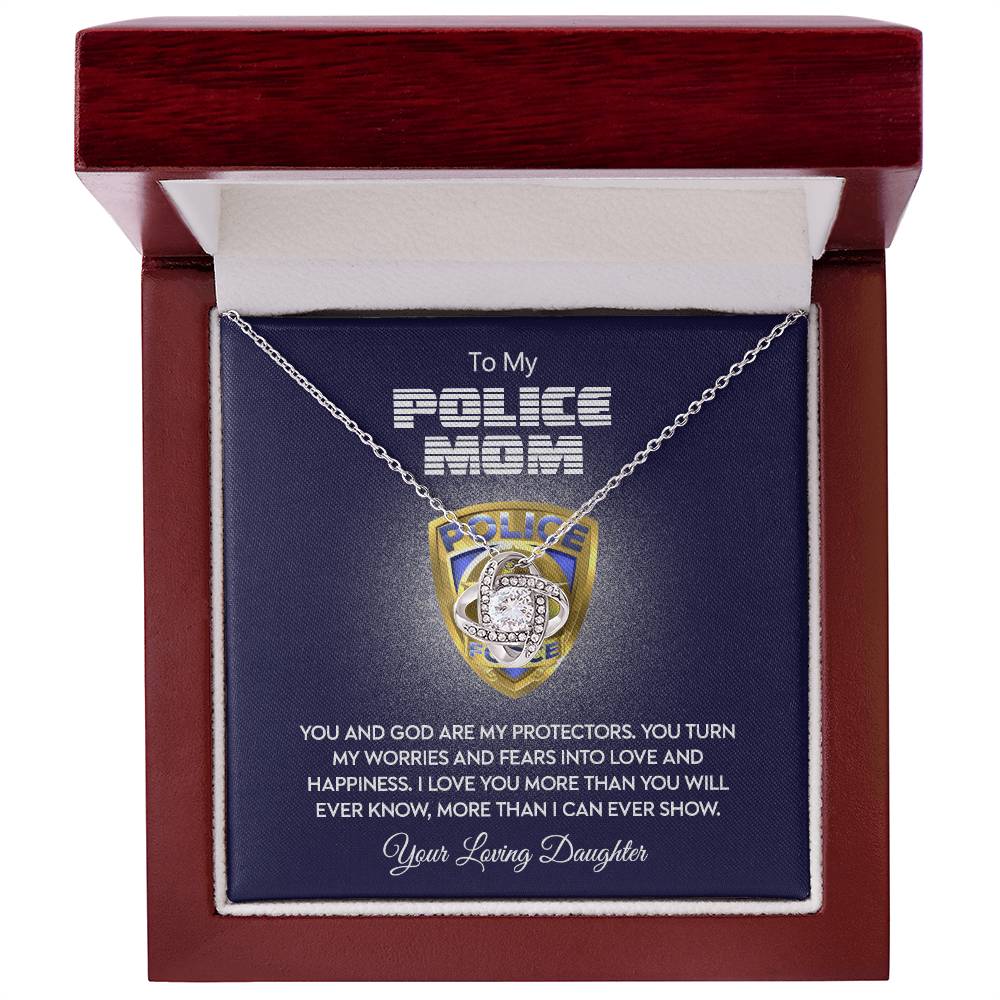 Police Mom Necklace, To My Police Mom Necklace From Daughter Necklace Gift For Mom And God Are My Protectors Happy Mother's Day Necklace Gift For Police Mom Love Knot Necklace Jewelry Gift For Women