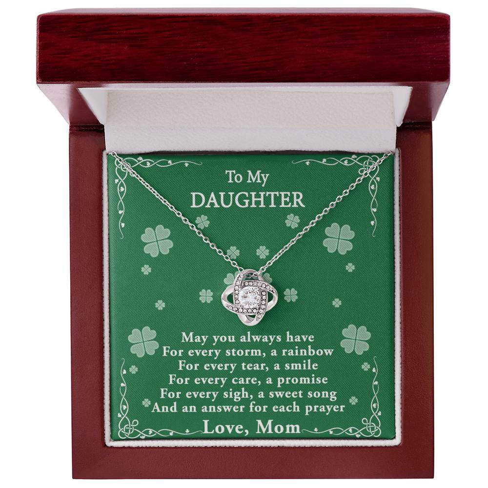 Four Leaf Clover Card Daughter Necklace, Love Knot Necklace Gift For Daughter - To My Daughter Necklace From Mom, Mother And Daughter Gift Necklace Pendant For Daughter, Jewelry Gift For Girls