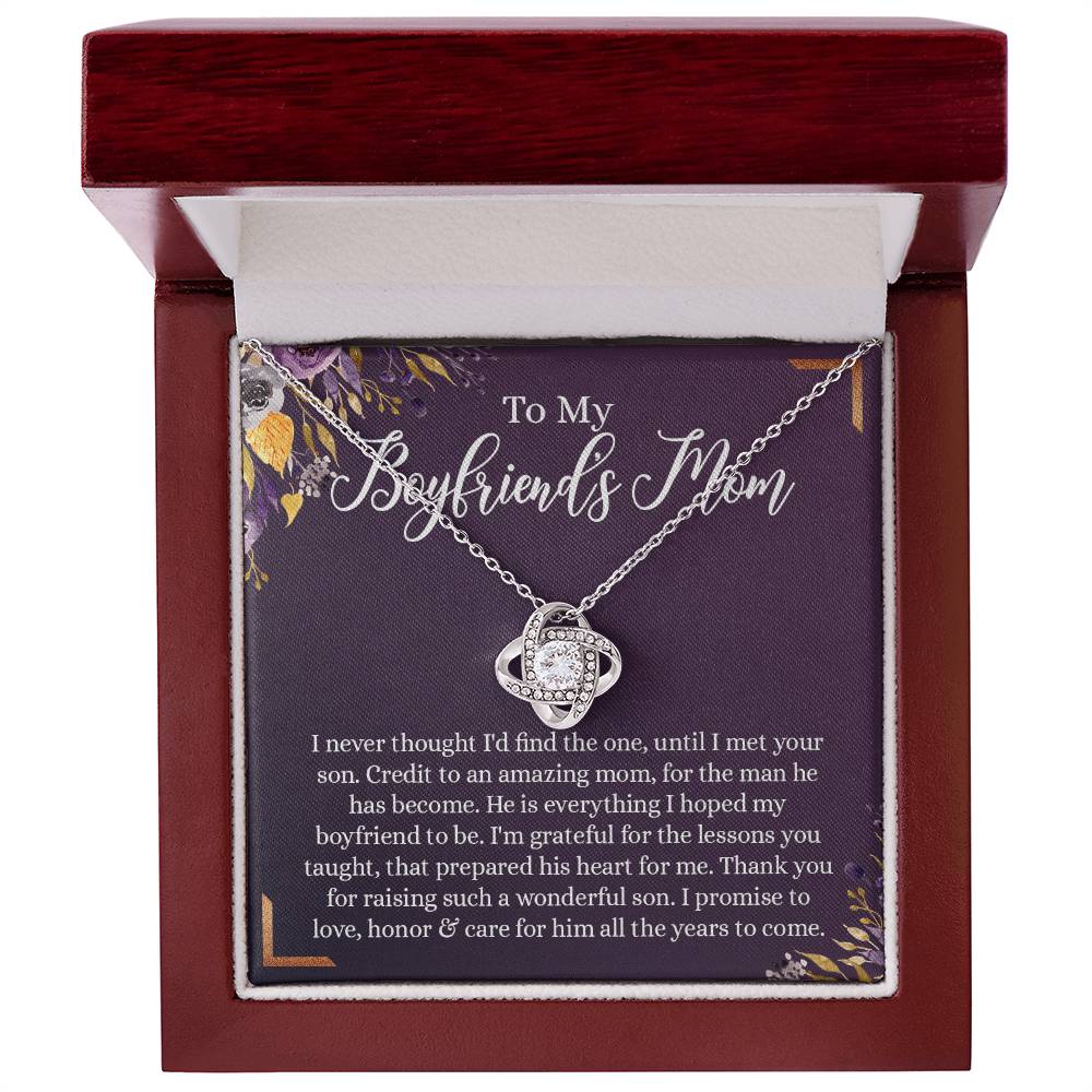 To My Boyfriend's Mom Necklace, Thank You For Raising Man Necklace Gift For Her, Gift To Boyfriend's Mom On Mothers Day Birthday, Christmas, Love Knot Gift for Bf Mom, Jewelry For Women Girlfriend's