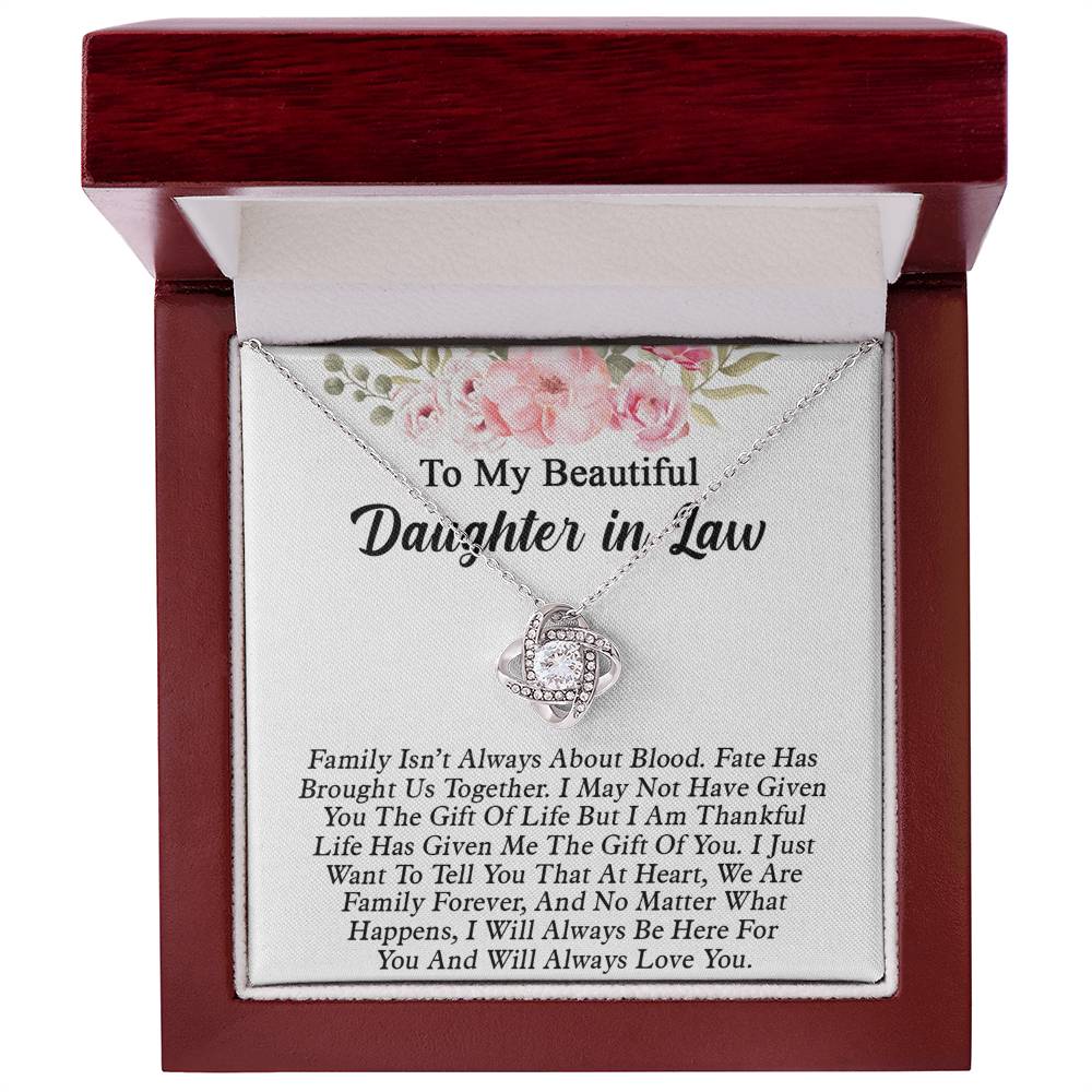 To My Beautiful Daughter In Law Love Knot Necklaces From Mother In Law With Box Card, Daughter Love Knot Chain Pendant, Jewelry For Girls On Birthday Gift Graduation Gift For Daughter From Parent