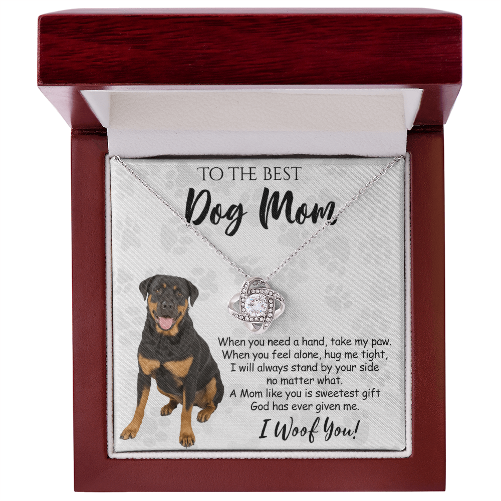 To The Best Dog Mom Love Knot Necklace From Daughter Mother's Day Necklace Gift, Rottweiler Dog Love Knot Pendant, Jewelry Gift For Women, Dog Lovers Rottweiler Dog Gift Necklace I Woof You Pendant