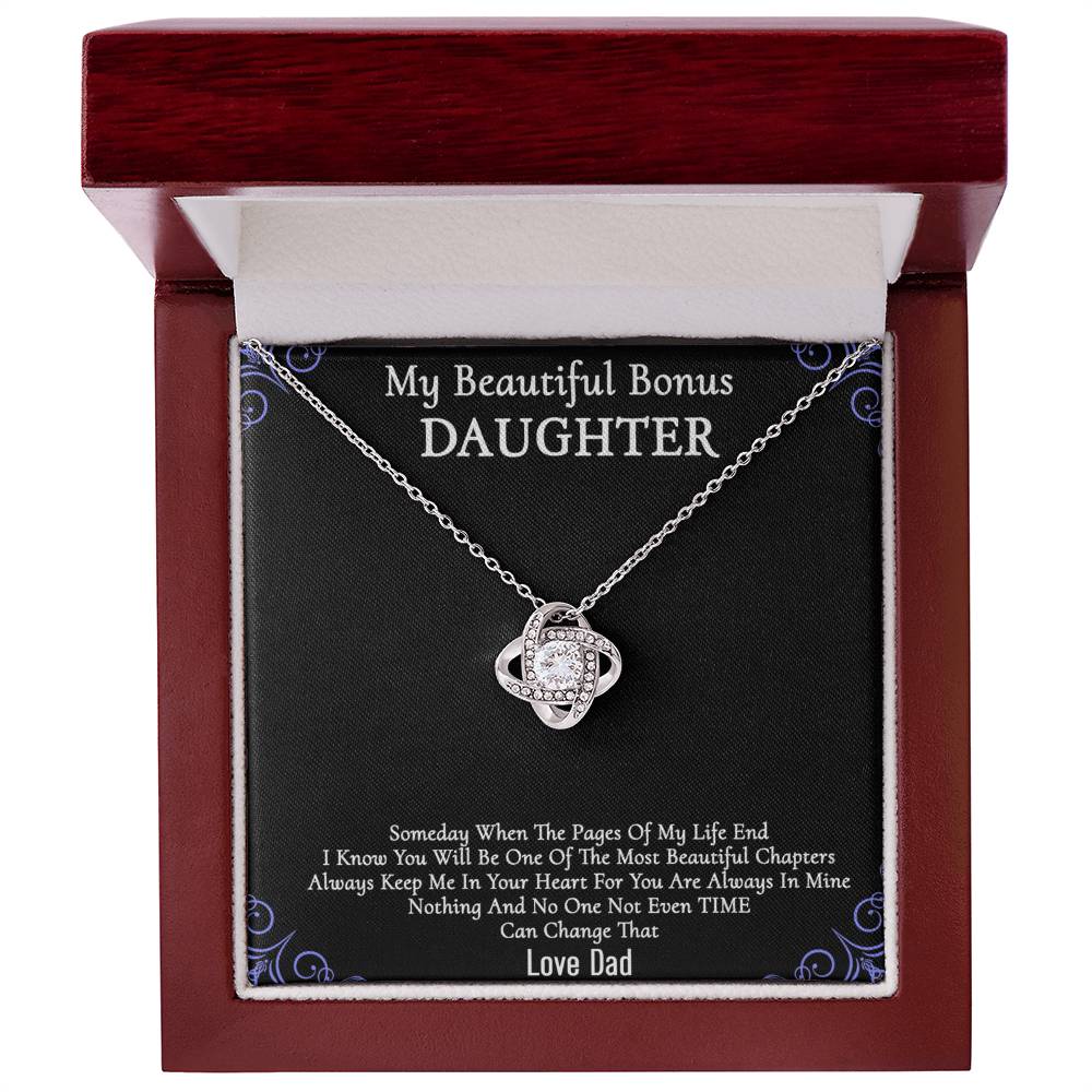 To My Beautiful Bonus Daughter Gift Necklace From Parent to Daughter Gift Necklace Pendant, Bonus Daughter Love Knot With Message Card & Gift Box On Birthday Christmas Anniversary Graduation Gift
