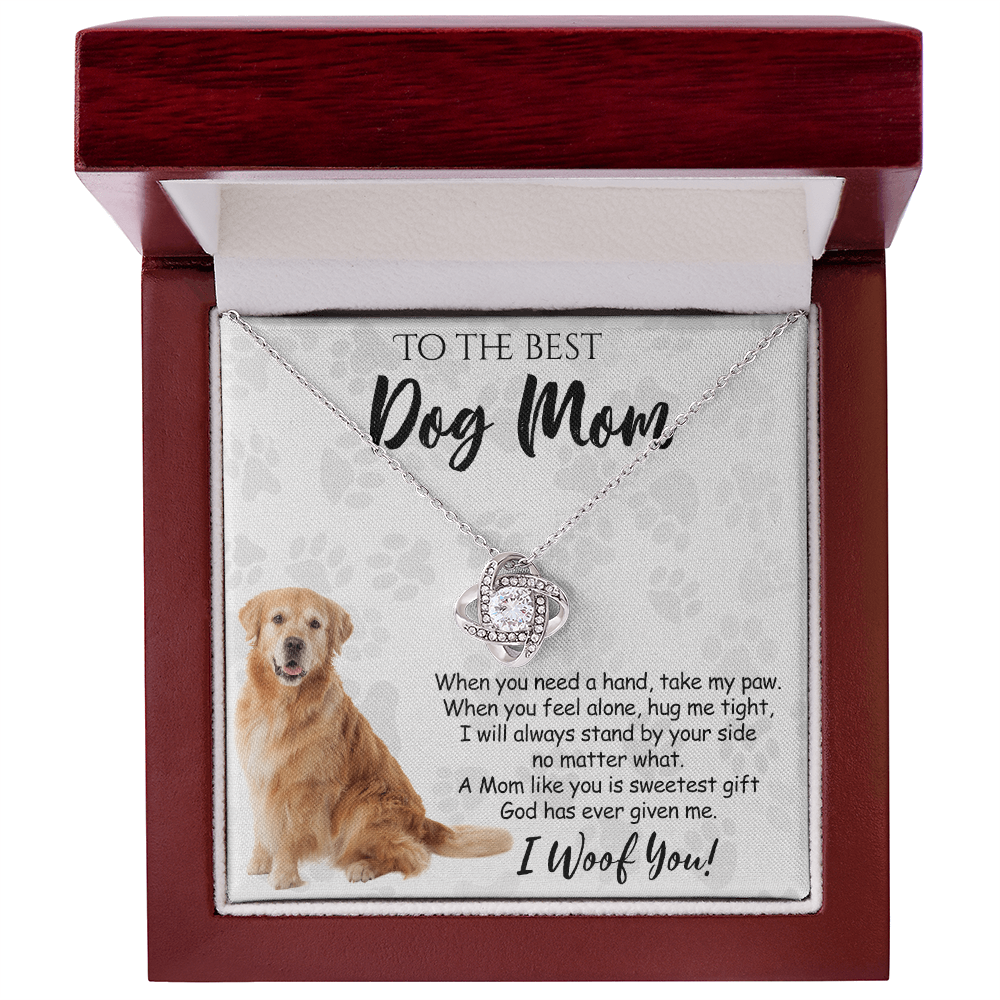 To The Best Golden Retriever Dog Mom Love Knot Necklace Mother's Day, I Woof You Quote Gift Card, Message Card Jewelry For Women, Mom Dog Lovers Golden Retriever Gift Necklace I Woof You Necklace