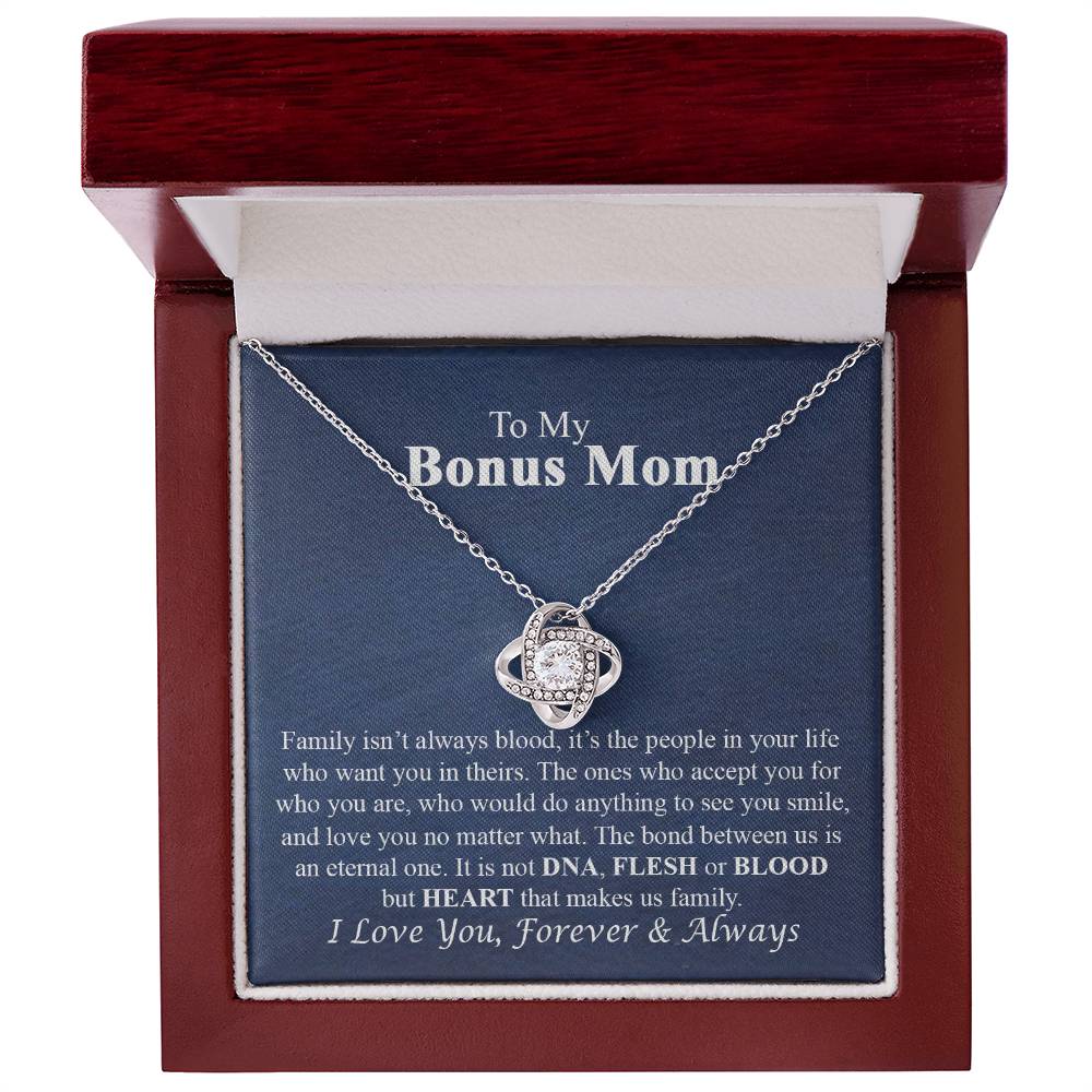 To My Bonus Mom Necklace From Bonus Daughter, Bonus Mom Gift Necklace, Bonus Mother Jewelry For Women, Necklace Gift For Mom On Mothers Day, Anniversary, Birthday Gift Love Knot Pendant For Her