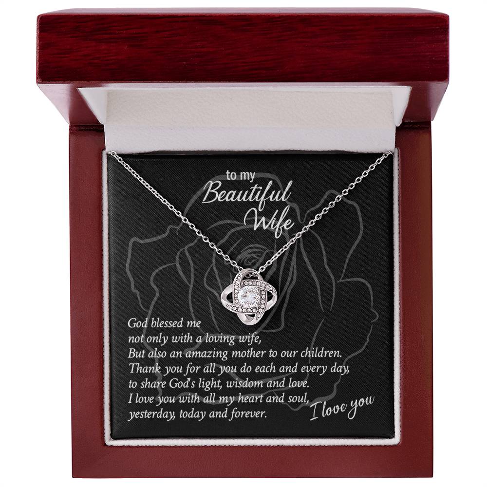 Beautiful Wife Gift Necklace, Loving Wife Love Knot Pendant - To My Beautiful Wife Necklace From Husband, Jewelry Gift For Women, Soulmate Gift Necklace, Wife Pendant Gift On Anniversary, Christmas