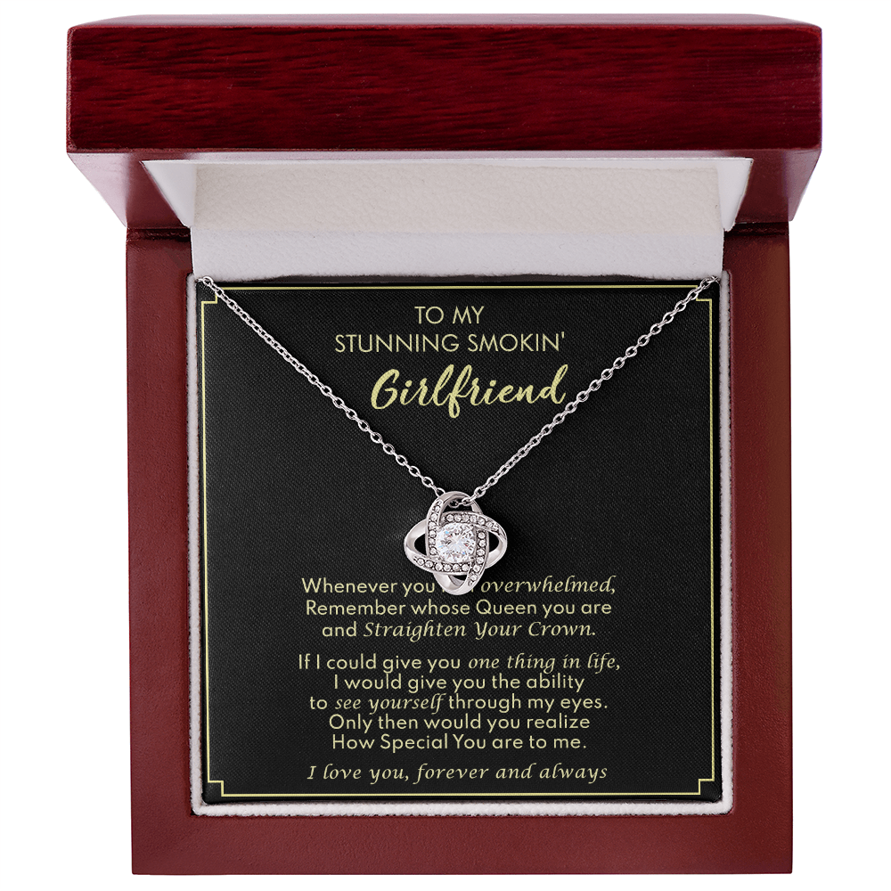 To My Stunning Smokin Girlfriend Love Knot Necklace From Boyfriend, Husband, Beautiful Girlfriend Gift Necklace - Love Knot Pendant Gift For Girlfriend, Soulmate Necklace To Girlfriend From Boyfriend