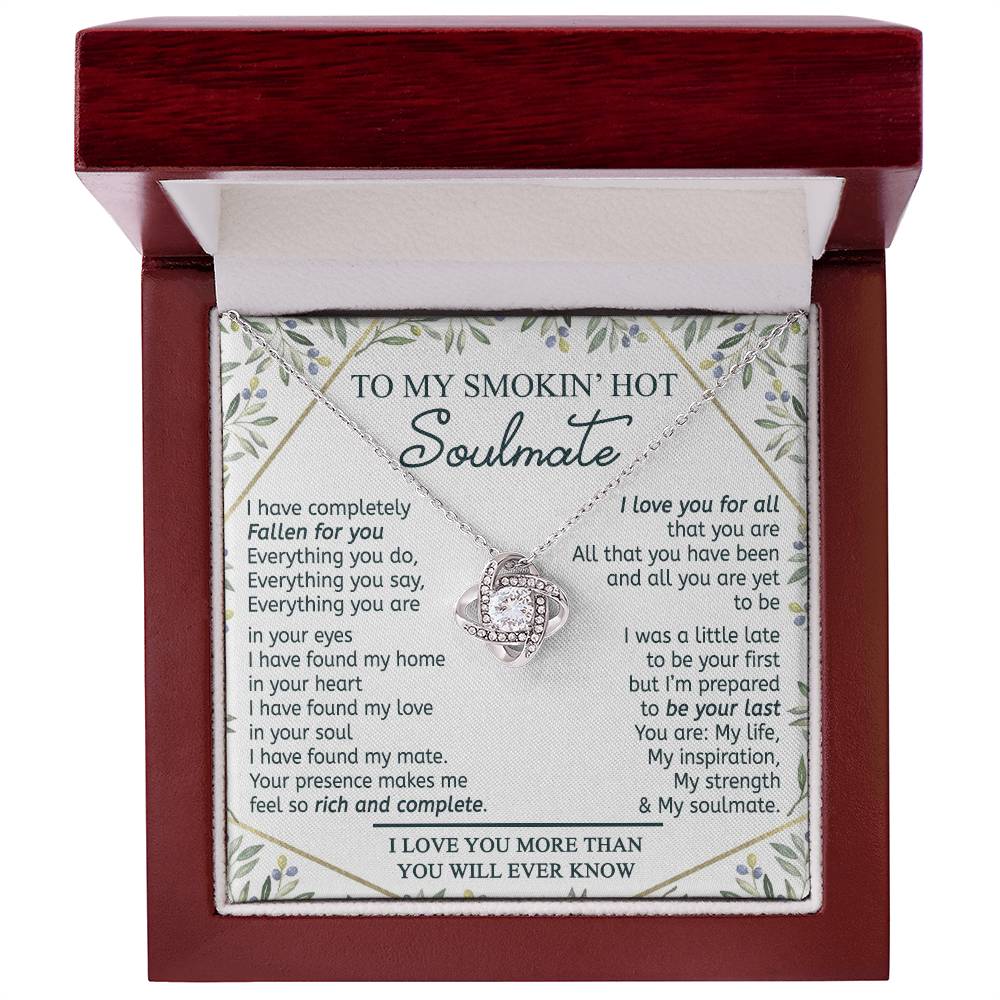 To My Smokin' Hot Soulmate Necklace From Husband, Jewelry Gifts For Women, My Wife Fallen For You Love Knot Pendant Gift For Soulmate, Personalized Gift Necklace for Future Wife Soulmate Gift