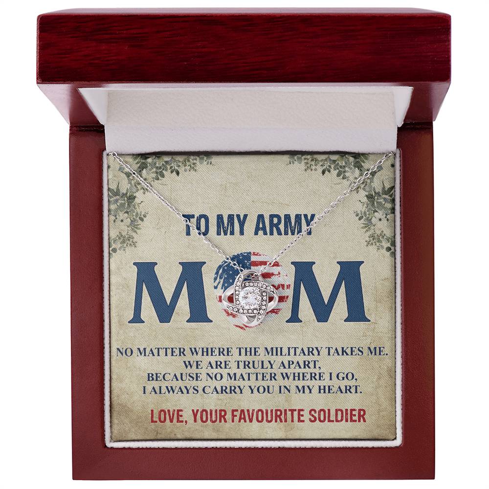 Army Mom Necklace, To My Army Mom Necklace From Daughter, Favourite Soldier Necklace Gift For Mom, Army Mom Love Knot Necklace Gift, Military Mom Gift Necklace, Soldier Mom Necklace Gift For Women