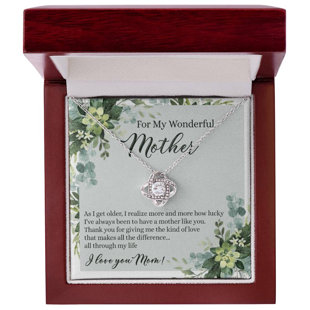 To My Wonderful Mother Love Knot Necklace With Message Card And Gift Box for Mom, Birthday Gift Necklace From Daughter, Mothers Day Necklace Gift for Mom, Thank You Gift Necklace Gift For Women