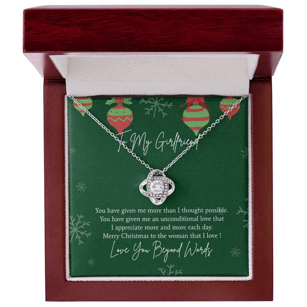 To My Girlfriend Christmas Necklace From Beyond Words, Merry Christmas Necklace To The Women, Girlfriend Gift Necklace, Love Girlfriend From Boy Friend Love Knot Pendant, Boyfriend And Girlfriend