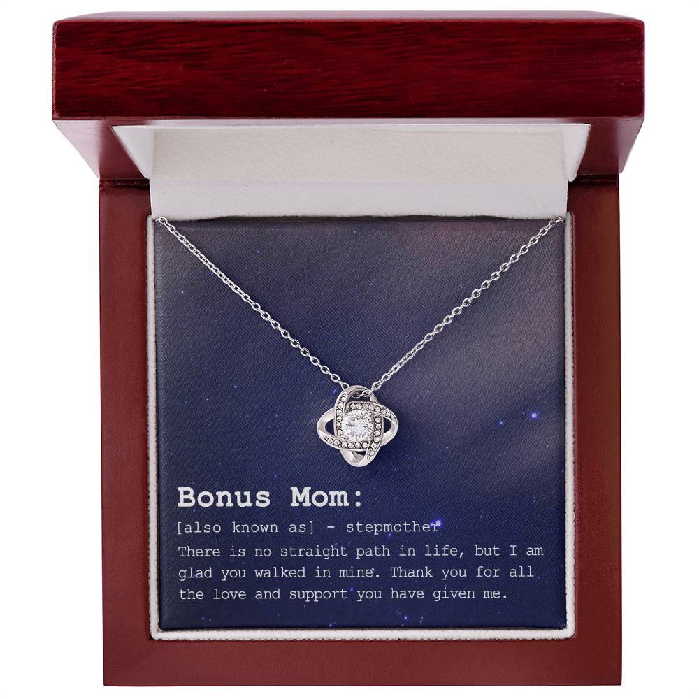 To My Bonus Mom Necklace From Bonus Daughter, Bonus Mom Gift Necklace, Jewelry For Mom, Stepmother Gift Necklace, Love Knot Pendant For Women, Thank You For Mom Card Gift Bonus Mom On Mothers Day