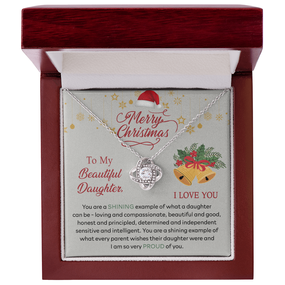 Merry Christmas Daughter Gift Necklace - To My Beautiful Daughter Necklace From Mom, Mother And Daughter Jewelry Gift For Daughter Christmas Gift, Graduation Gift For Daughter I Love You Necklace