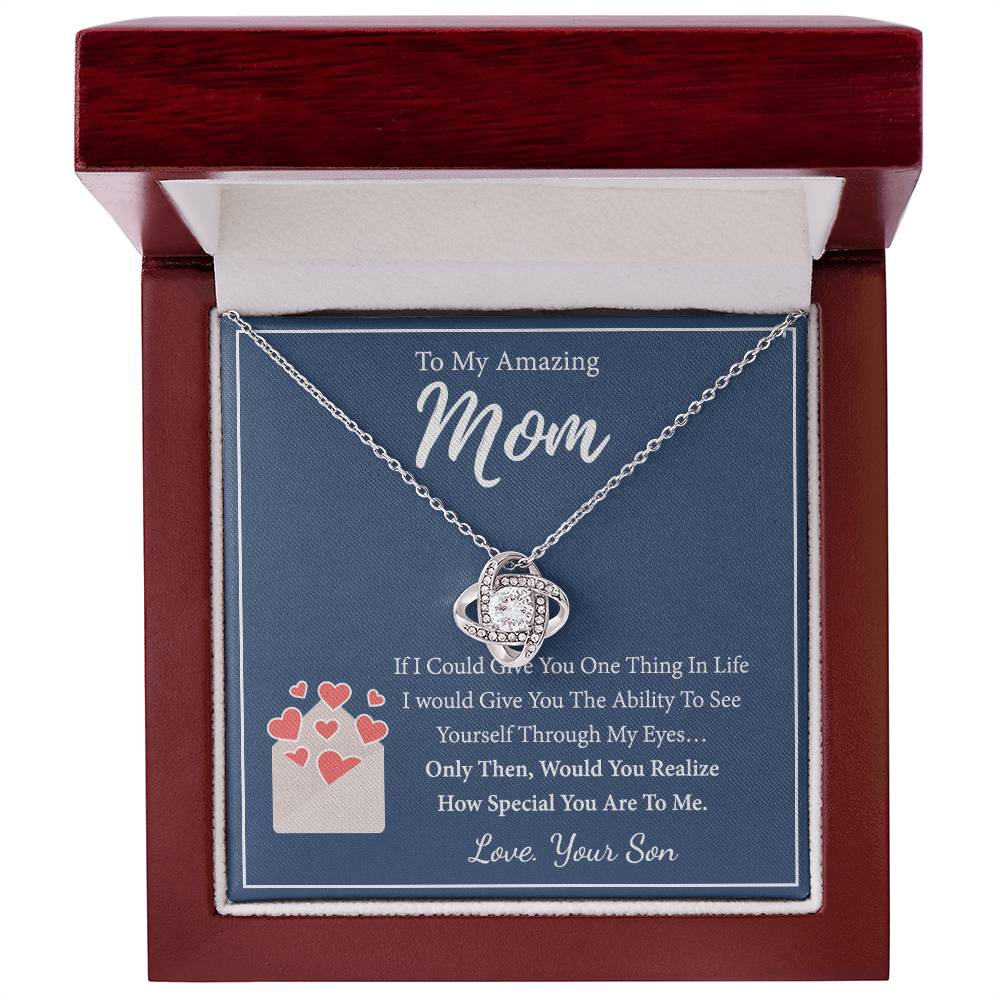 To My Amazing Mom Necklace From Son, Necklace Gift On Birthday Gift Anniversary Mother's Day Necklace For Mom Love Knot Necklace From Son, Jewelry Gift For Women, Mother, Mom And Son Necklace